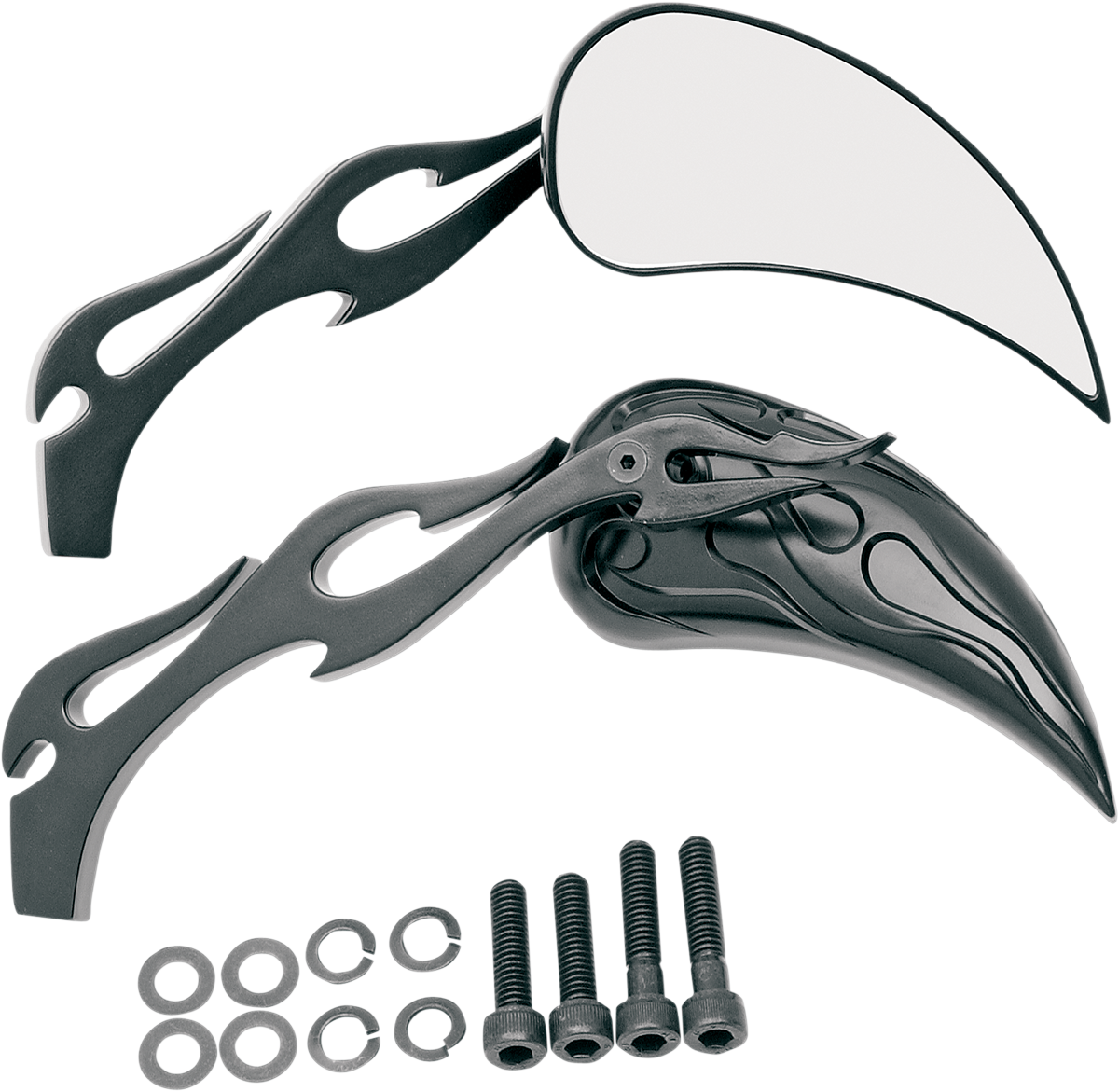 Mirrors - Flame - Side View - Teardrop - Chrome - Pair
