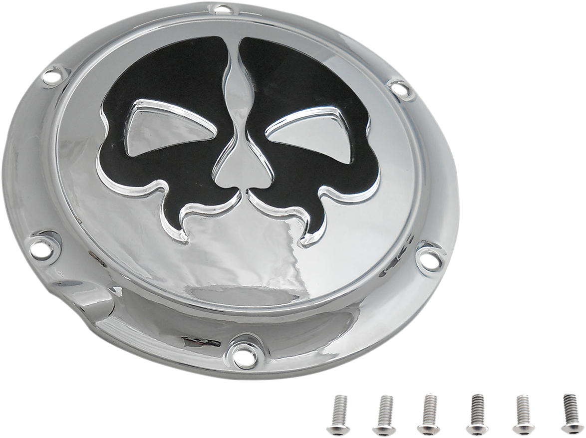 Derby Cover - Split Skull - 5 Hole - Chrome w/Black Skull - '04-'22 Sportster