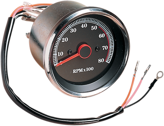 8000 RPM Electronic Tachometer - Stainless Housing Ring - Black Face