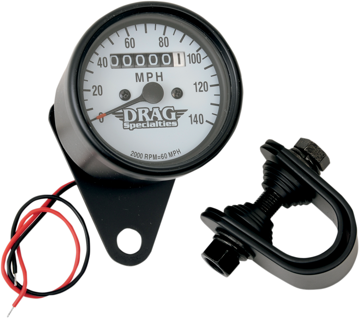 2.4" MPH Mini LED Mechanical Speedometer/Indicators/Trip - Black Housing - Black Face - 2:1