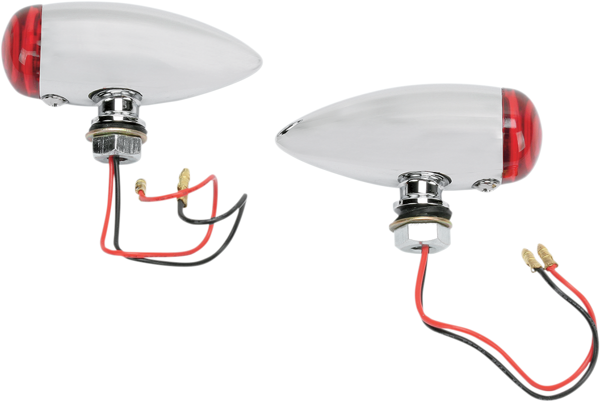 Bullet Marker Lights - LED - Red Lens - Chrome