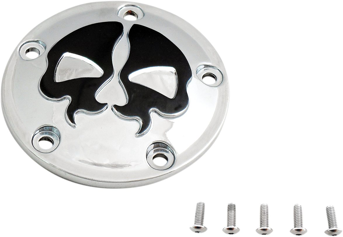 Points Cover - Chrome - Black Skull - 2 Hole - Sportster