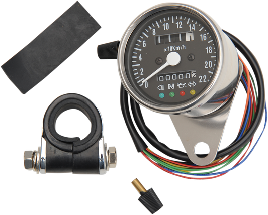 MPH Mini Mechanical Speedometer with LED Indicators - Black Face - 2:1 Ratio - 2.4"