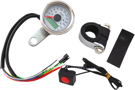 Mini Programmable Speedometer with Indicator Lights - Gloss Black - KPH - White Face