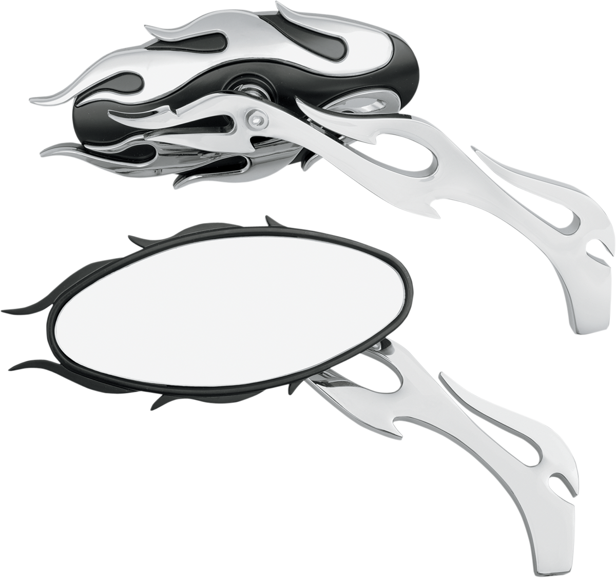 Mirrors - Flame - Side View - Oval - Chrome - Pair