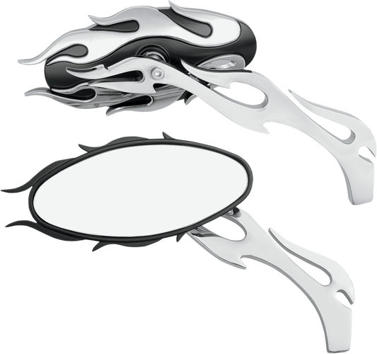 Mirrors - Flame - Side View - Oval - Chrome - Pair