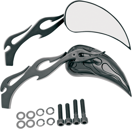 Mirrors - Flame - Side View - Teardrop - Chrome - Pair