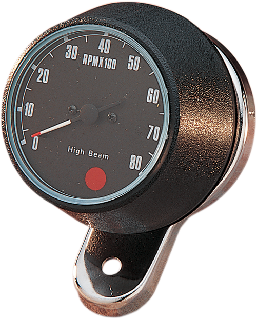 8000 RPM Mechanical Tachometer - Chromed Bracket - Black Face