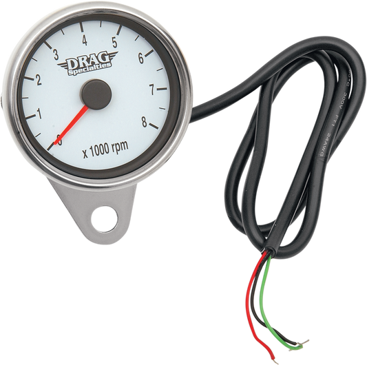 Mini Electronic Tachometer - White - Backlit LED Black Face - 2.4"